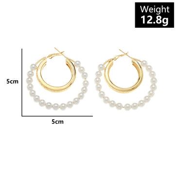 Fashion Alloy Pearl Circle Earrings Simple Sweet Women's Jewelry