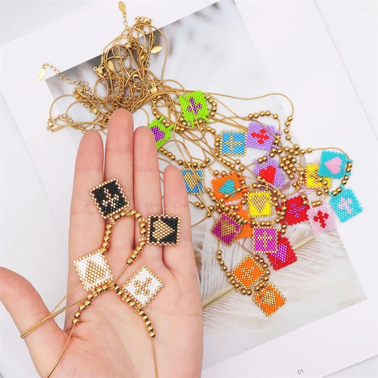 2023 New Miyuki Handmade Beaded Mixed Color Cross Love Tag Gold Necklace Necklace For Women