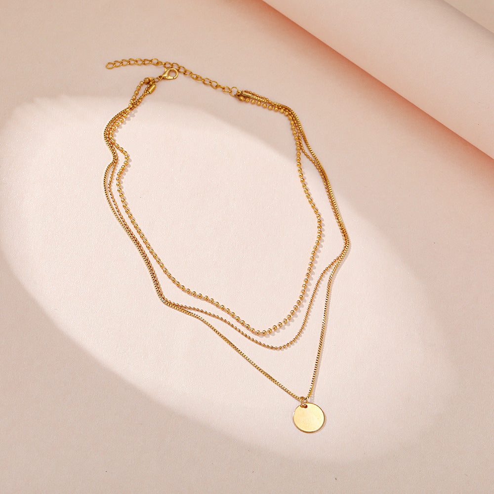 European And American New Alloy Necklace Fashion Simple Disc Pendant Multi-layered Clavicle Chain