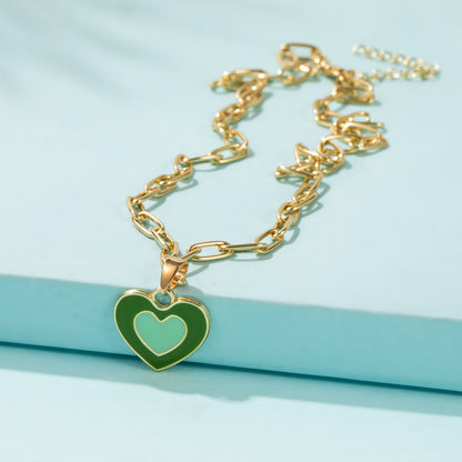 European And American New Heart-shaped Simple Dripping Color Matching Double Heart Necklace