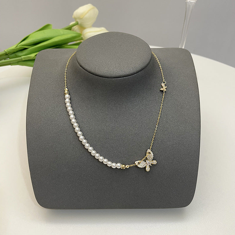 Elegant Flower Artificial Diamond Artificial Pearl Wholesale Pendant Necklace