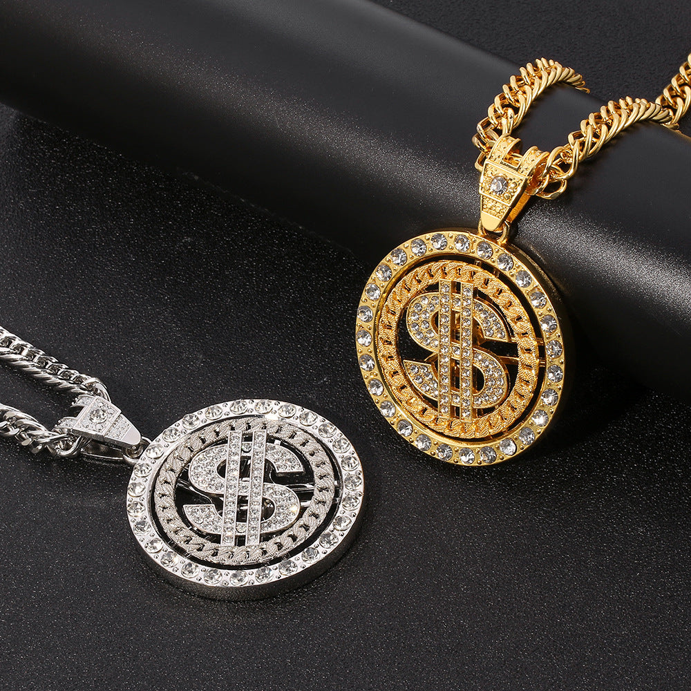 Simple Style Dollars Alloy Plating Hollow Out Inlay Rhinestones Unisex Pendant Necklace 1 Piece