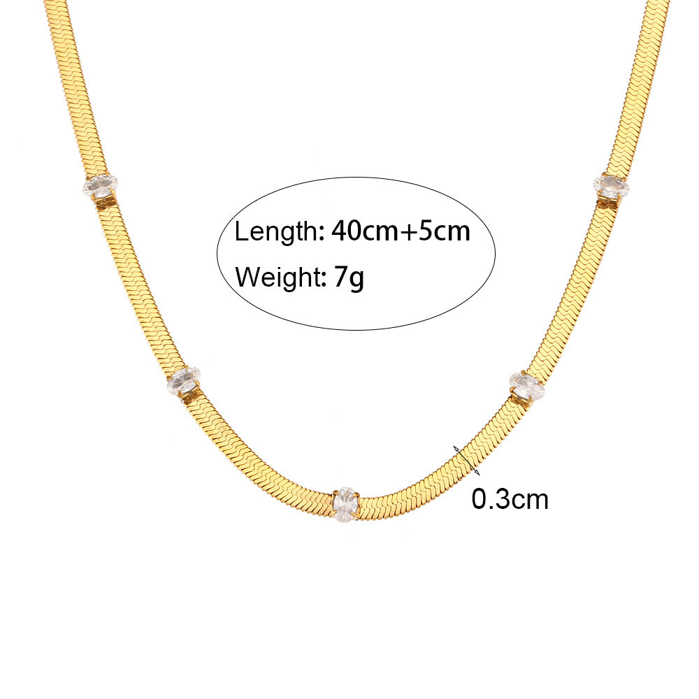 Retro Geometric Stainless Steel Necklace Inlaid Zircon Stainless Steel Necklaces