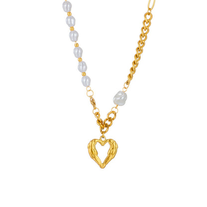 Fashion Simple Hollow Heart-shaped Titanium Steel Pearl Necklace