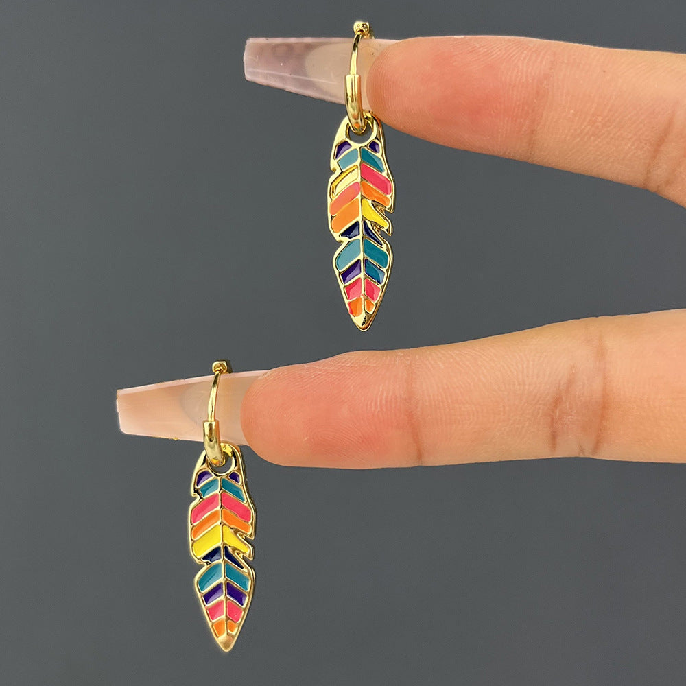 Retro Cactus Leaf Flower Enamel Alloy Earrings