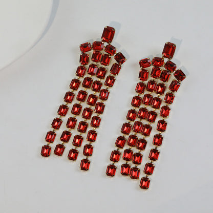 1 Pair Exaggerated Simple Style Solid Color Tassel Plating Inlay Alloy Rhinestones Drop Earrings