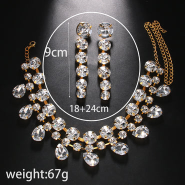 Glam Luxurious Geometric Copper Plating Inlay Rhinestones Earrings Necklace