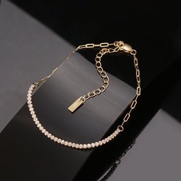 1 Piece Simple Style Geometric Solid Color Sterling Silver Plating Inlay Zircon 14k Gold Plated Bracelets