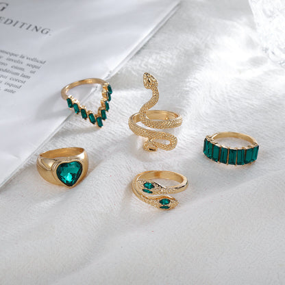 Exaggerated Ethnic Style Cool Style Leaf Round Snake Alloy Plating Inlay Turquoise Women's Rings