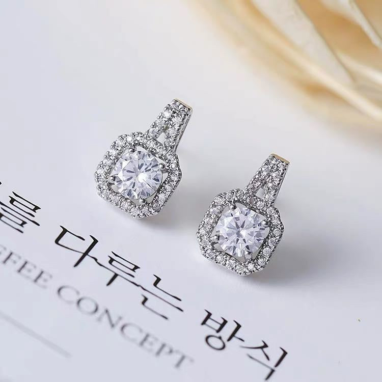 Wholesale Elegant Square Titanium Steel Inlay Zircon Earrings Necklace