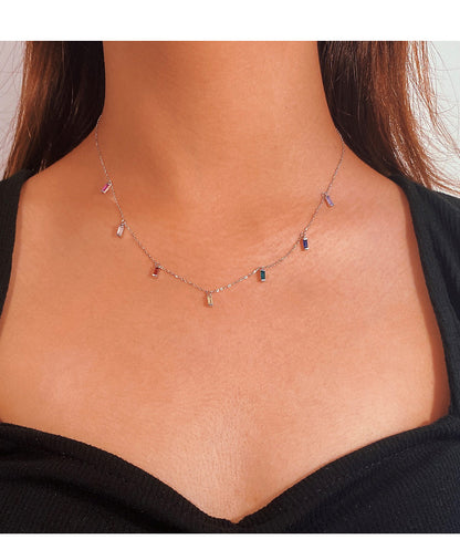Fashion 925 Silver Colored Zircon Geometric Tassel Pendent Necklace Female