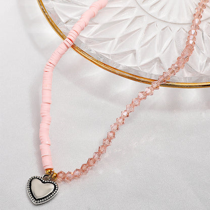 Cross-border New Arrival Stitching Love Necklace Clavicle Chain European And American Fashion Crystal Polymer Clay Pendant Necklace Neck Accessories Female