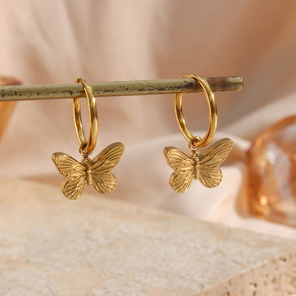 Retro Butterfly Stainless Steel Earrings Plating Stainless Steel Earrings