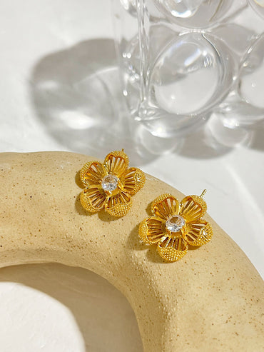 1 Pair Casual Elegant Flower Plating Inlay Copper Zircon Ear Studs
