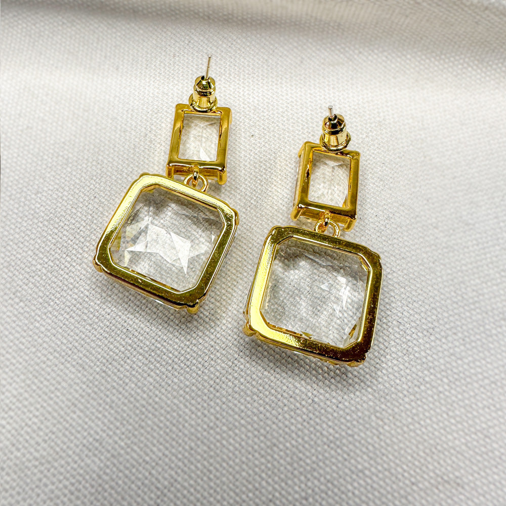 1 Pair Elegant Lady Geometric Plating Inlay Copper Artificial Crystal Drop Earrings