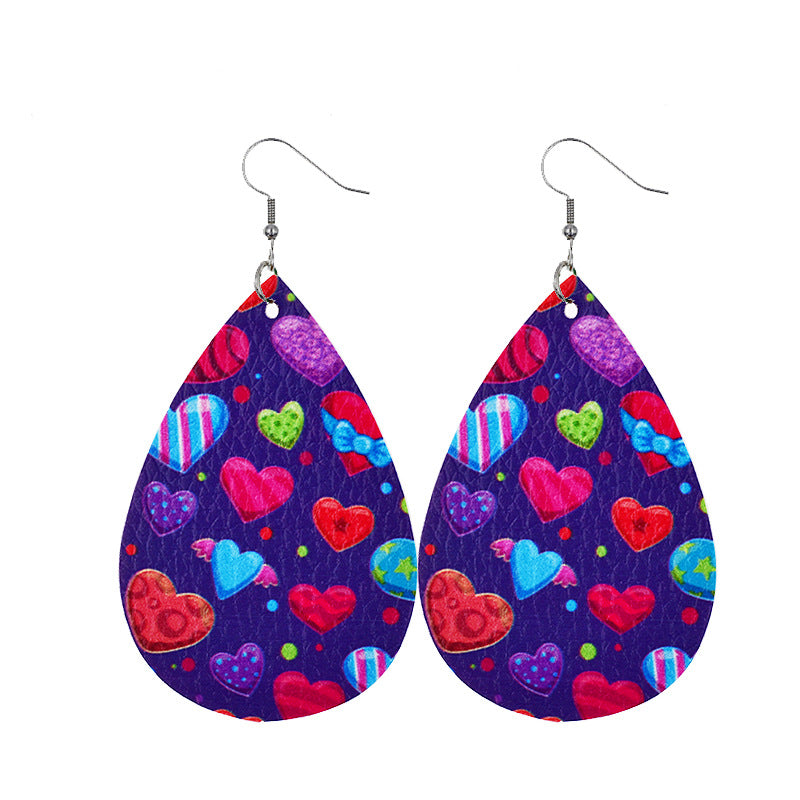 1 Pair Elegant Classic Style Water Droplets Heart Shape Pu Leather Drop Earrings