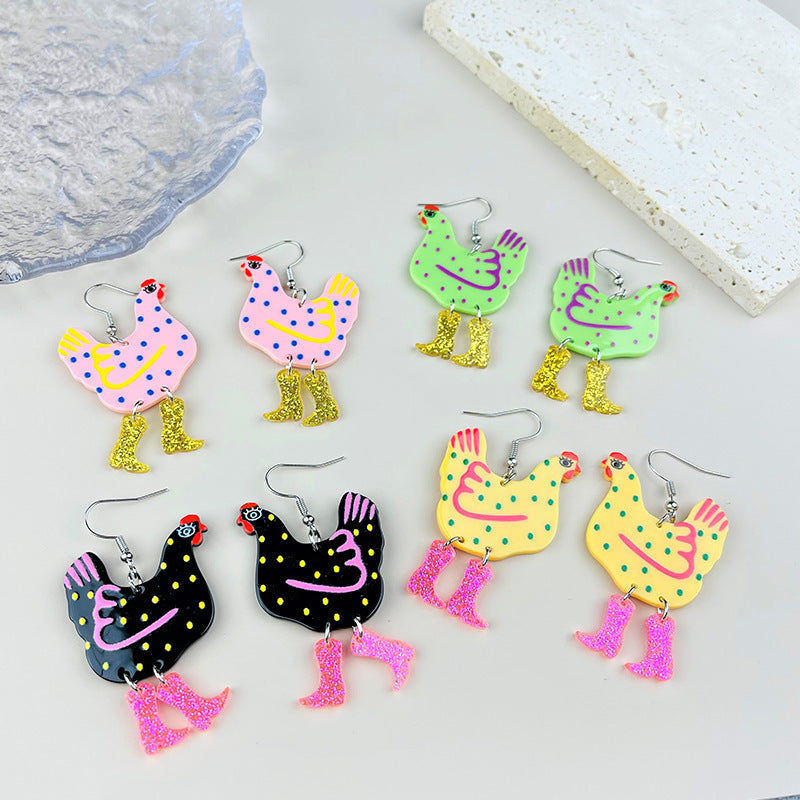 Casual Cartoon Style Chicken Arylic Patchwork Enamel Women's Drop Earrings