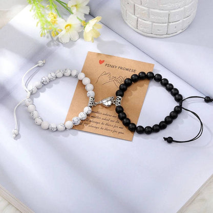 Simple Style Heart Shape Natural Stone Magnetic Material Beaded Knitting Couple Bracelets