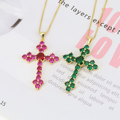 European And American Fashion Cross Zircon Copper Necklace