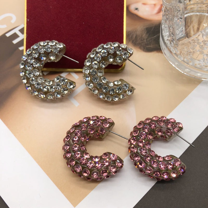 1 Pair Retro C Shape Plating Inlay Alloy Zircon Ear Studs