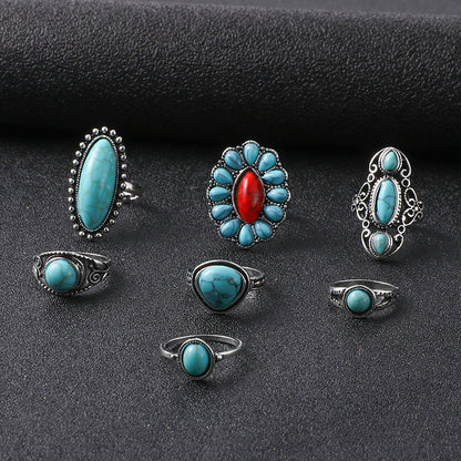 Exaggerated Ethnic Style Cool Style Leaf Round Snake Alloy Plating Inlay Turquoise Women's Rings