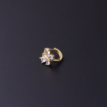 Gold Plated Fashion Piercing Earrings Geometric Copper Inlaid Zircon Irregular Ear Clip Single