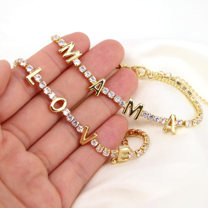 Fashion Letter Love Mama Copper Inlaid Zircon Bracelet