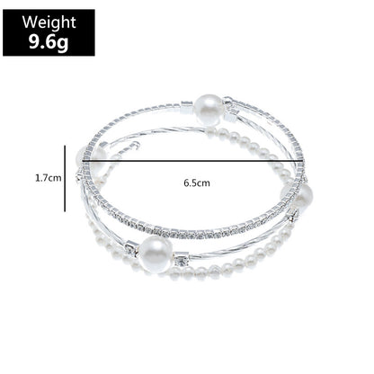 Fashion Rhinestone Pearl Multi-layer Winding Bracelet