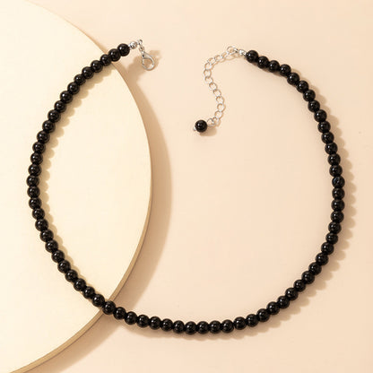 Fashion Jewelry Black Beaded Single Layer Necklace Geometric Bead Clavicle Chain