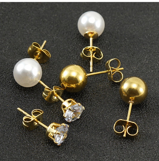 Modern Style Geometric Plating Stainless Steel Zircon Ear Studs