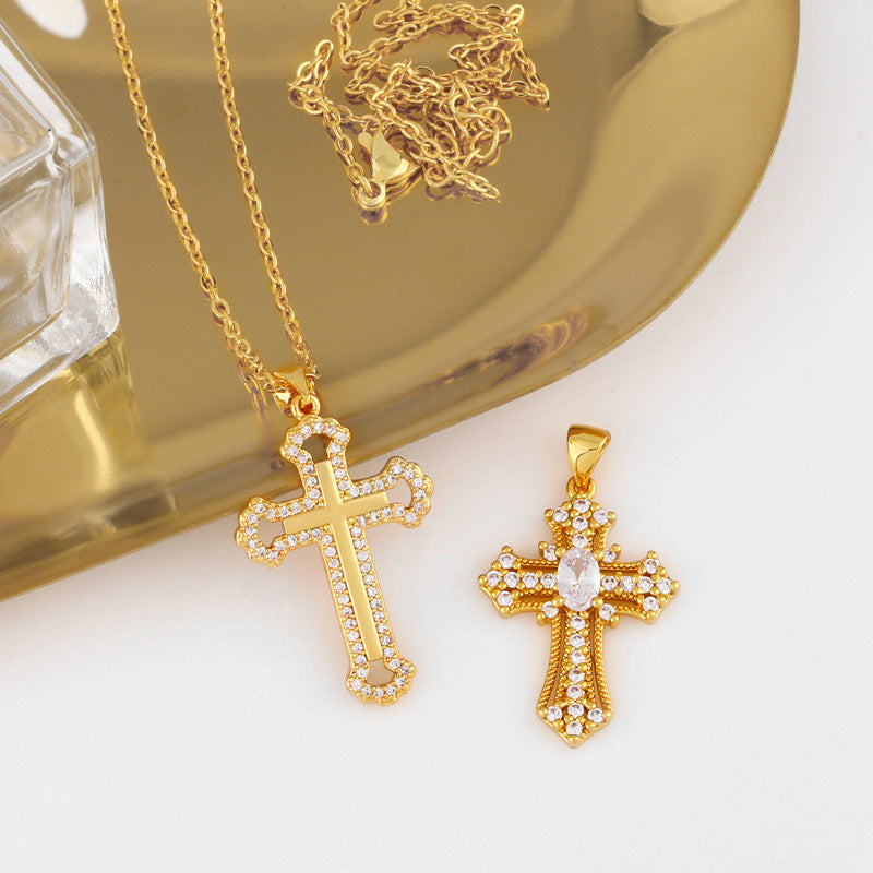 Retro Cross Simple Diamond Cross Necklace