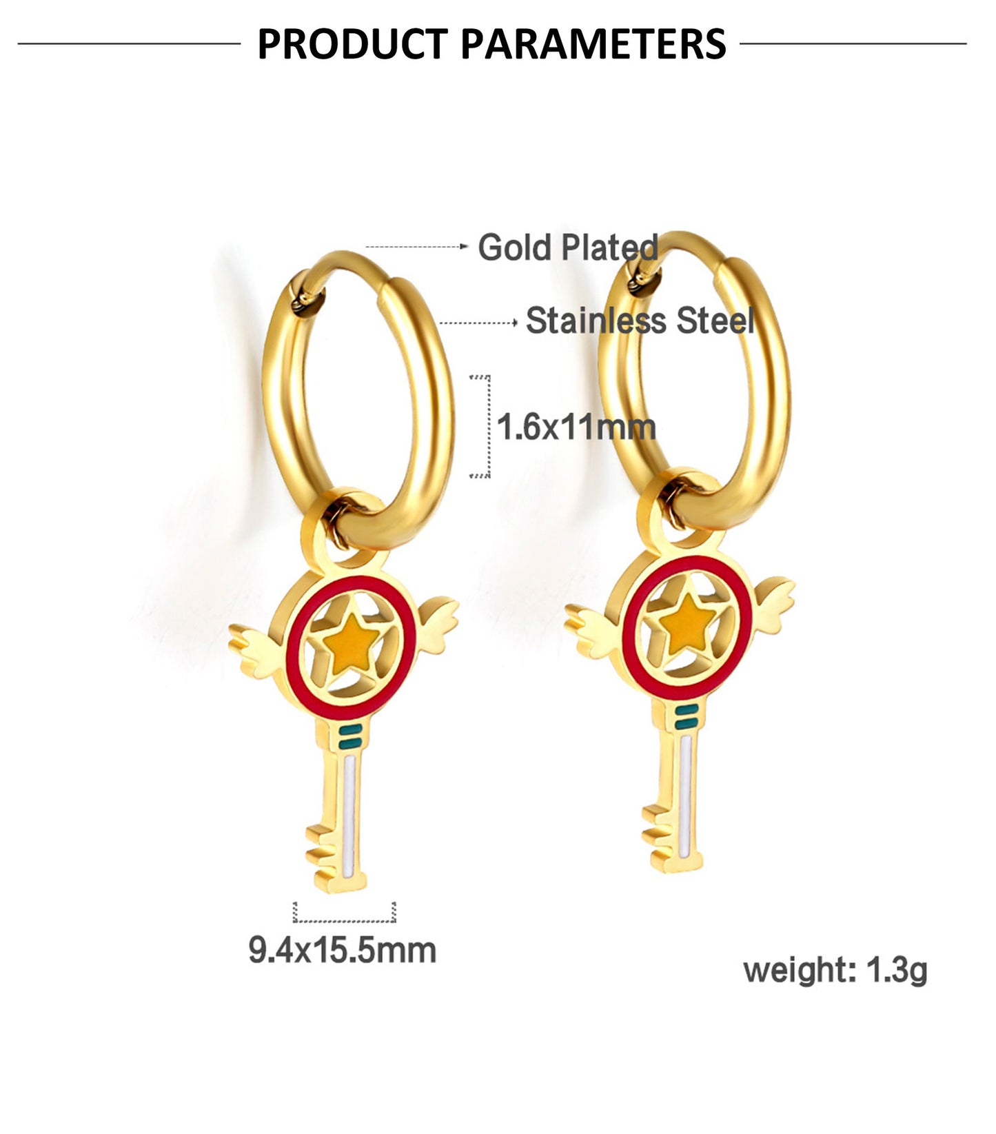 1 Pair Retro Key Plating Stainless Steel Gold Plated Drop Earrings