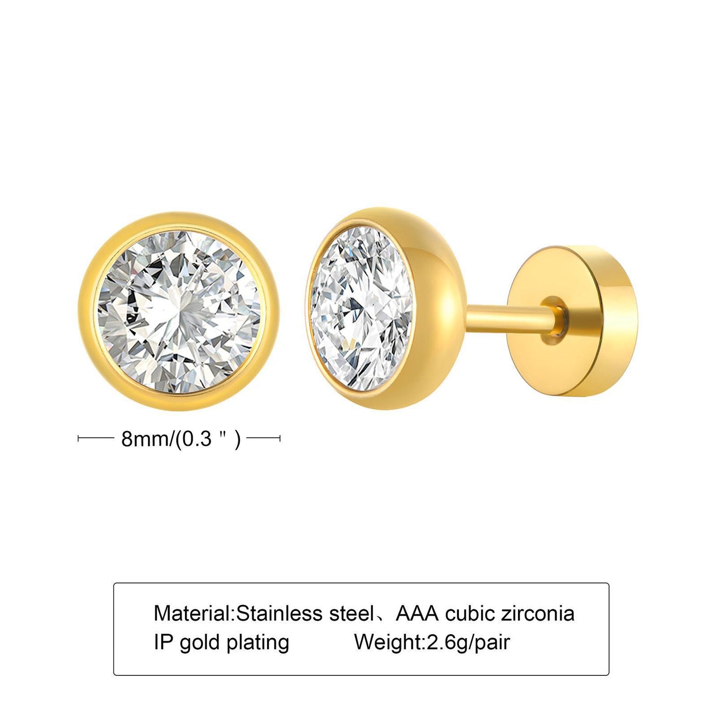 1 Pair Retro Round Titanium Steel Inlay Zircon Ear Studs