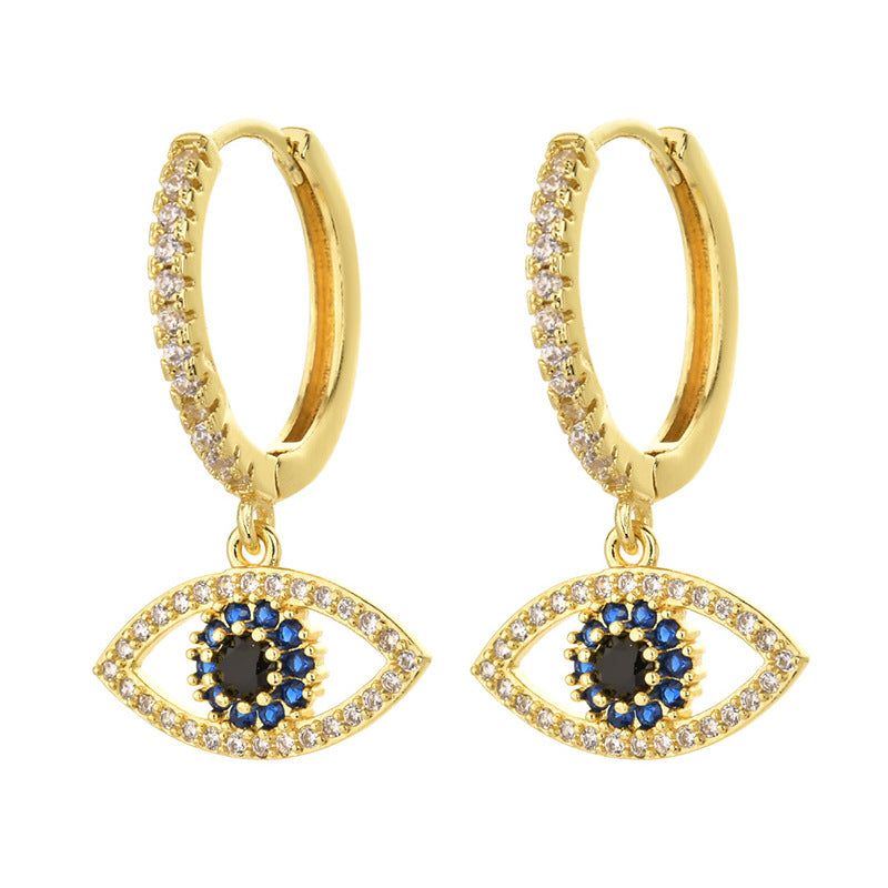 European and American popular fashion love devil's eye earrings, electroplating 14K real gold earrings, inset with zircon and pearl earrings