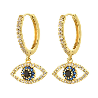 European and American popular fashion love devil's eye earrings, electroplating 14K real gold earrings, inset with zircon and pearl earrings