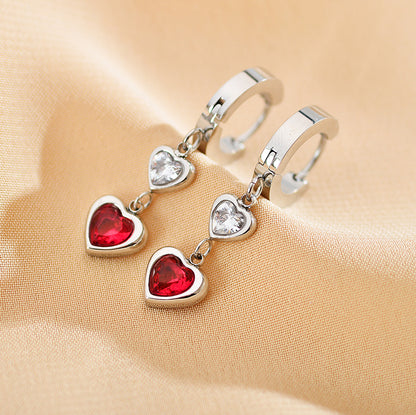 1 Pair Simple Style Heart Shape Copper Inlay Zircon Drop Earrings