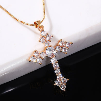 European And American Fashion Cross Zircon Copper Necklace