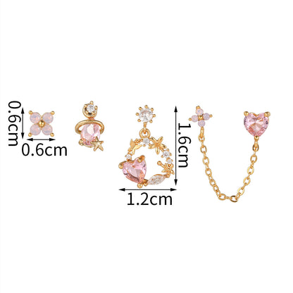 Fashion Heart Shape Brass Heart Zircon Ear Studs 1 Set