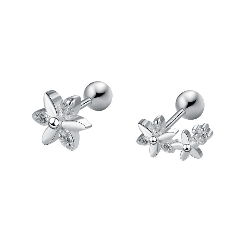 1 Pair Simple Style Flower Inlay Sterling Silver Zircon Ear Studs