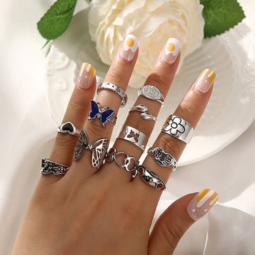 Fashion Colorful Hollow Butterfly Animal Heart Geometric Ring 12-piece Set Wholesale Gooddiy