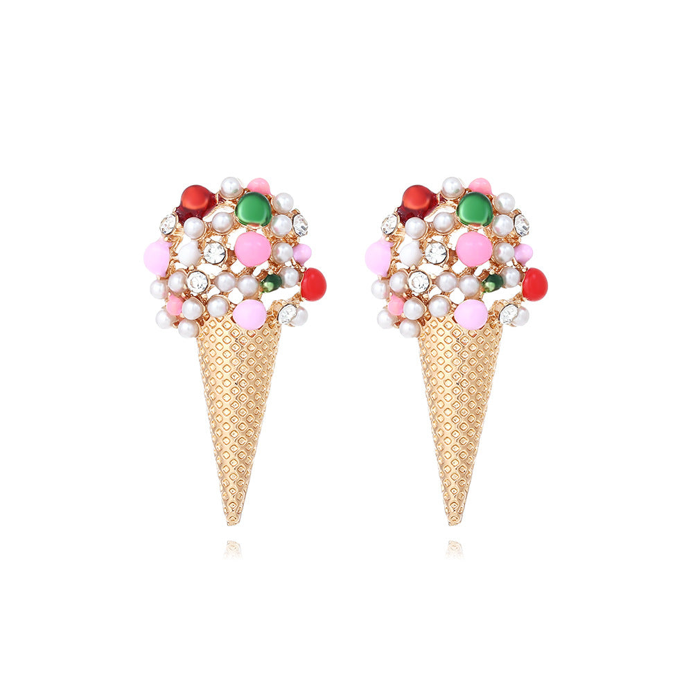 1 Pair Sweet Ice Cream Enamel Imitation Pearl Alloy Ear Studs