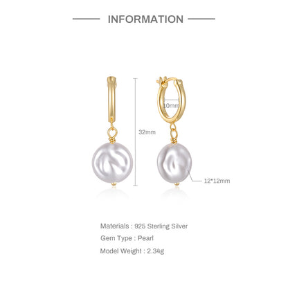 1 Pair Elegant Simple Style Geometric Plating Inlay Sterling Silver Pearl Zircon Drop Earrings