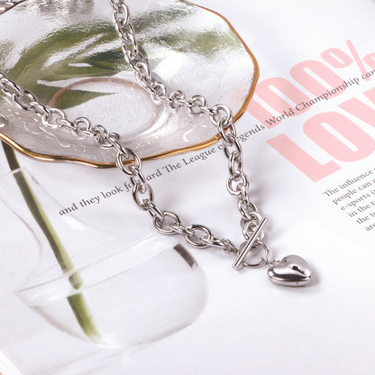 Streetwear Heart Shape Lock Stainless Steel Plating Pendant Necklace