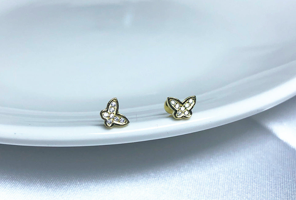 1 Pair Simple Style Butterfly Plating Inlay Sterling Silver Zircon Ear Studs