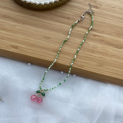 1 Piece Cute Cherry Artificial Crystal Pearl Beaded Women's Pendant Necklace