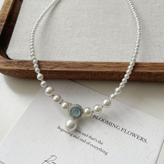 Sweet Geometric Imitation Pearl Inlay Rhinestones Women's Pendant Necklace