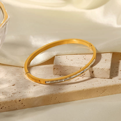 Simple Style Round Stainless Steel Inlay Zircon Gold Plated Bangle