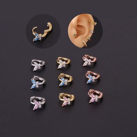 Simple Mini Ear Buckle Blue Pink White Zirconium Butterfly Ear Bone Earrings Single