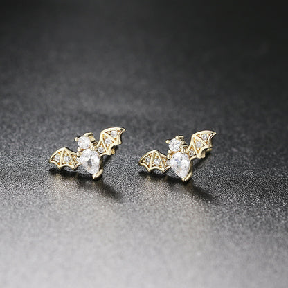 1 Pair Simple Style Bat Inlay Copper Zircon Ear Studs