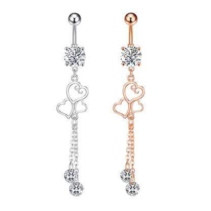 Fashion Heart Shape Copper Plating Zircon Belly Ring 1 Piece